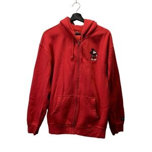 Disneyland Jacket Size S Red Mickey Mouse Embroidered Zip Up Fleece Lined Hoodie